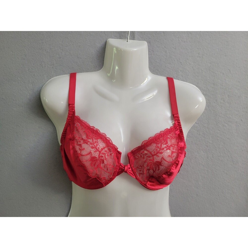 Vintage Gold Label Victorias Secret Size 36C Red Underwire Bra Sheer Lace Satin